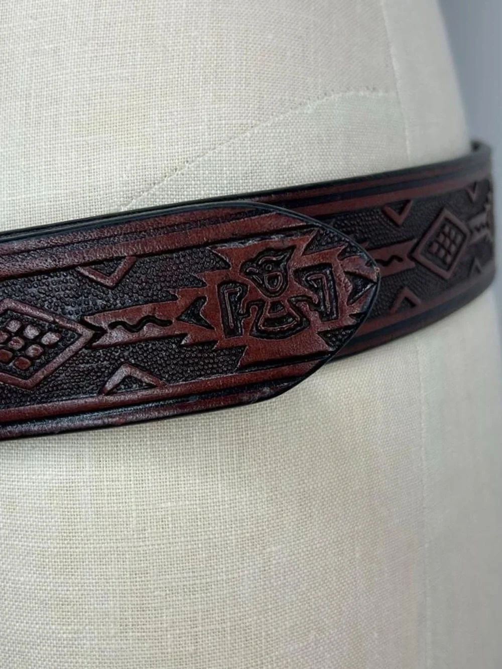 Men's Western Brown Embossed Leather Cowboy Belt with Silver Buckle